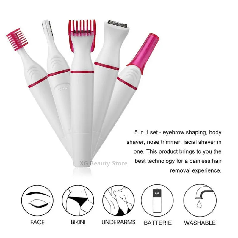 5-in-1 Electric Epilator for Women — Complete Body Hair Removal & Grooming Kit