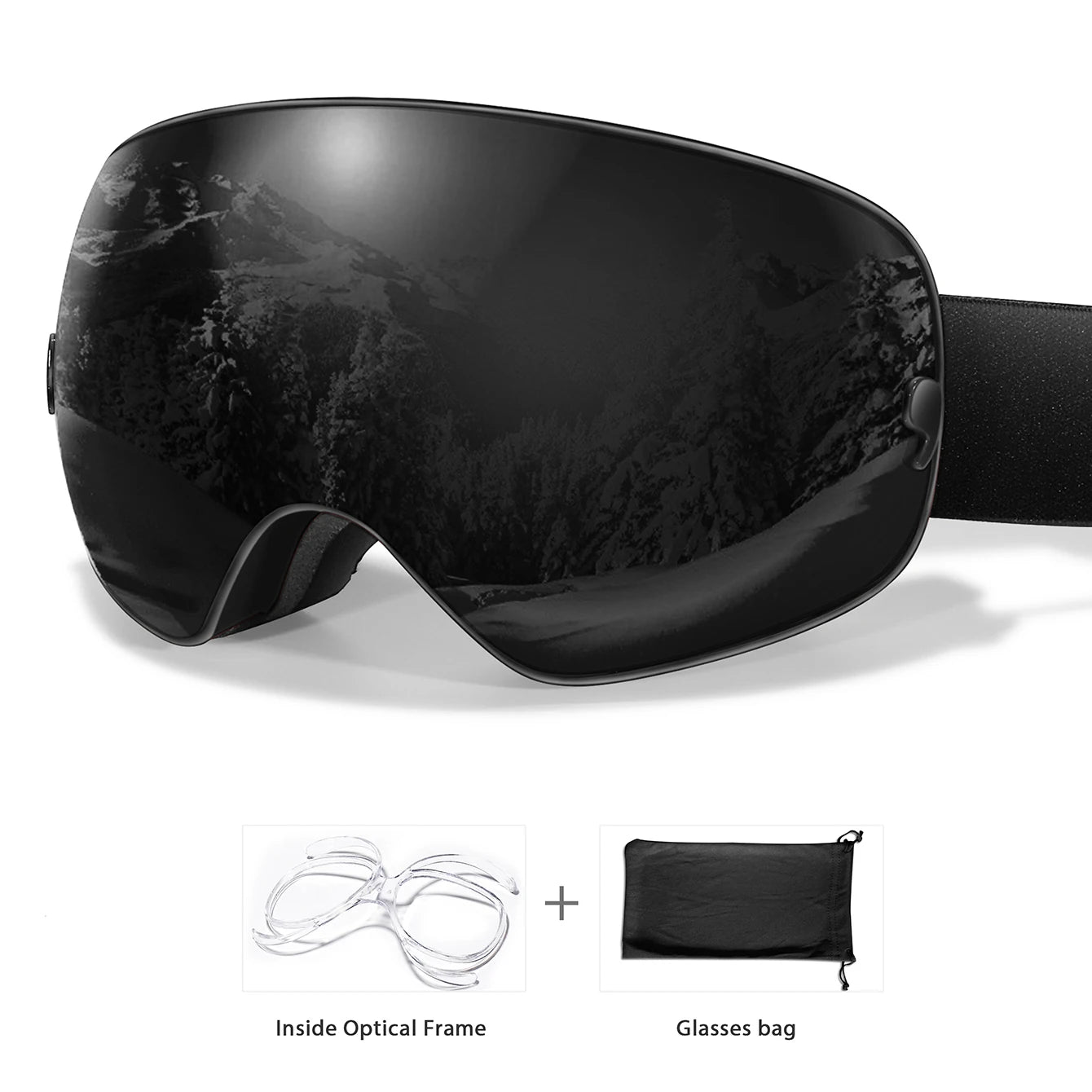 Winter Ski & Snowboard Goggles — UV400 Anti-Fog with Optical Frame & Bag