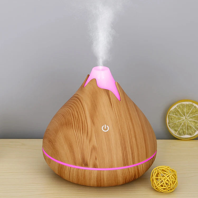 350ml Wood Grain Aromatherapy Diffuser — Remote Control, 7-Color LED Ultrasonic Humidifier