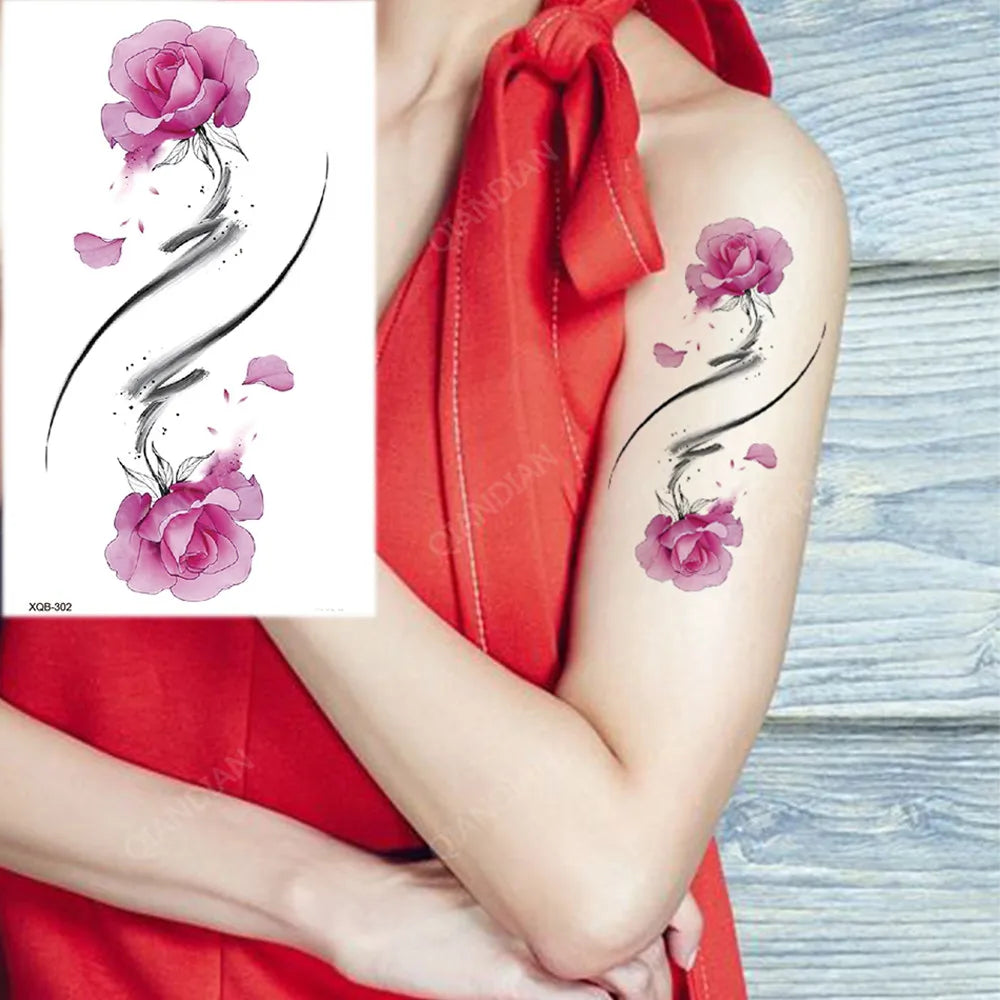 Floral Waterproof Temporary Tattoo — Rose, Lotus & Sunflower Body Art for Women
