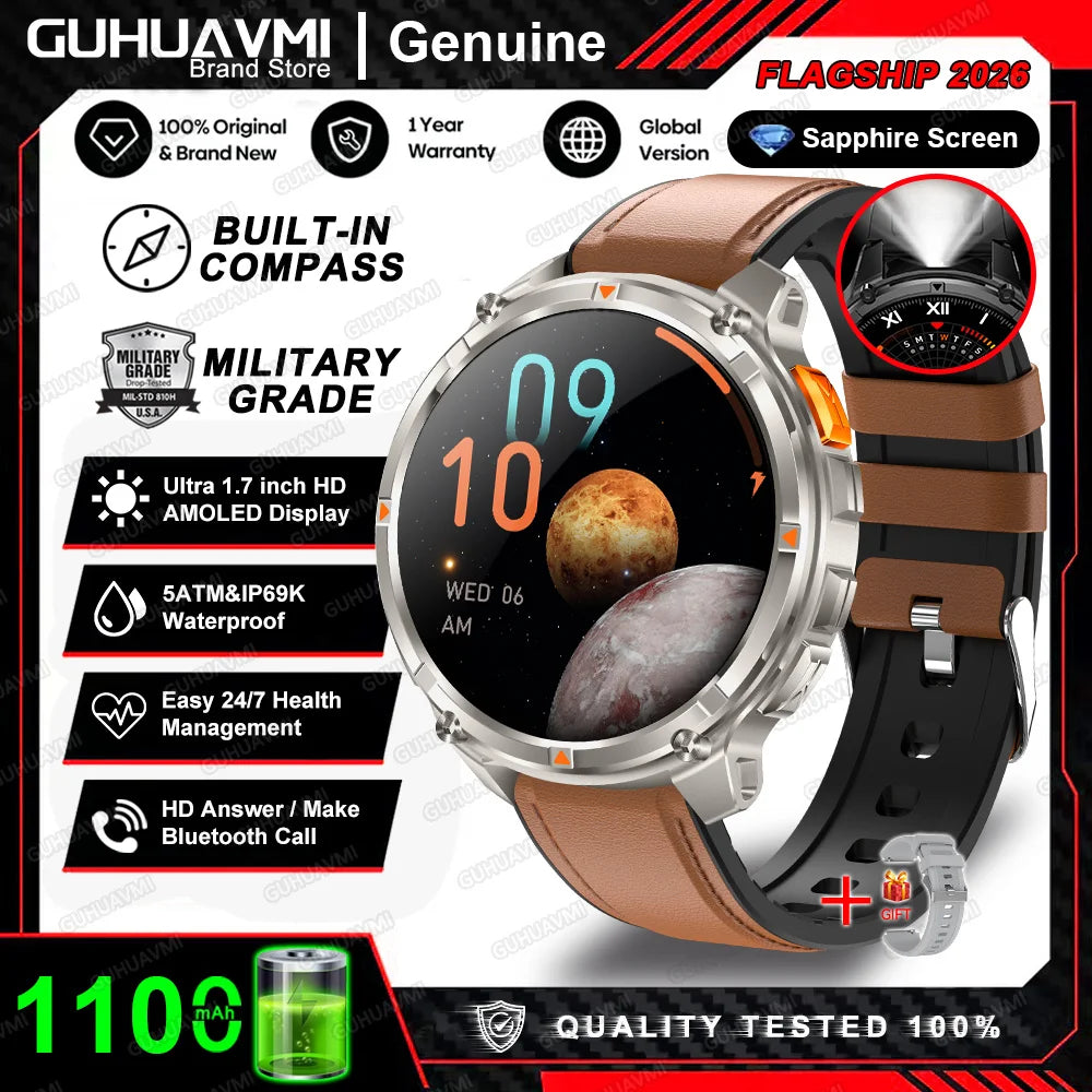 2026 T-Rex3 Pro Military Smartwatch — 1100mAh, GPS, 5ATM Waterproof & Compass
