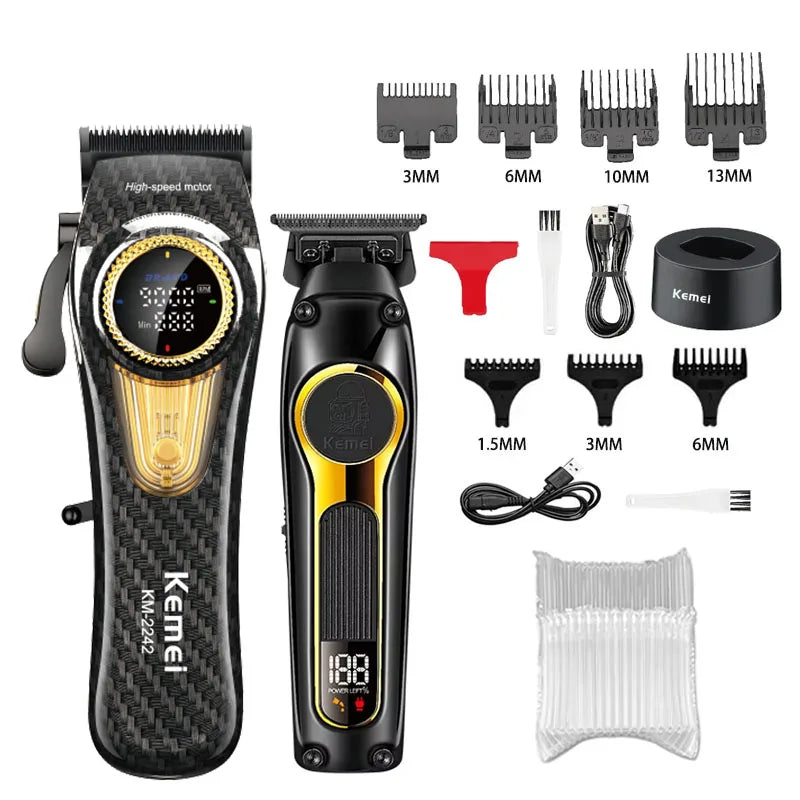 Kemei Professional Hair Clipper Kit — DLC Blade Rechargeable Cordless Barber Trimmer