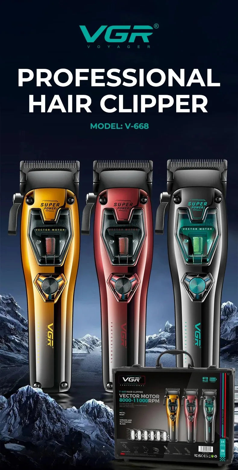 VGR V-668 Professional Barber Hair Trimmer — Cordless Electric Clipper for Men