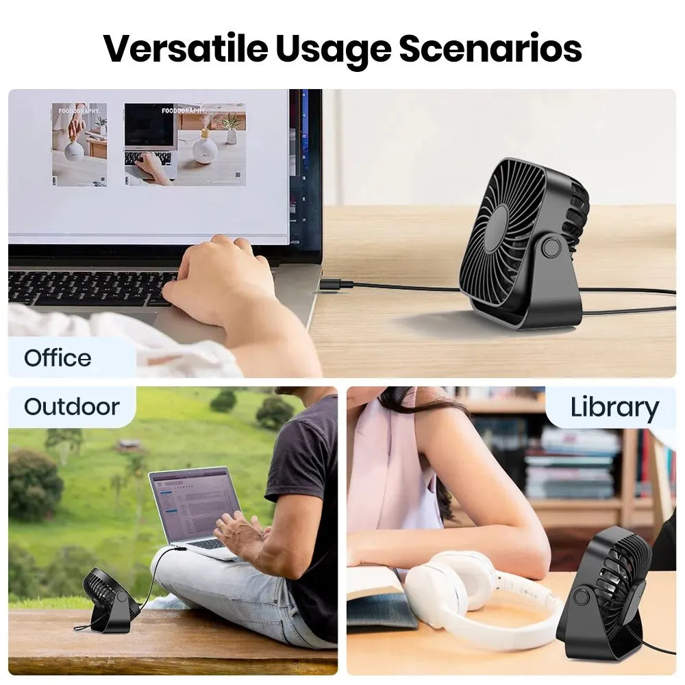 TOPK 4" USB Mini Portable Fan — 3-Speed Quiet Desk Fan with 360° Adjustment