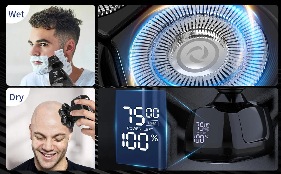 SEJOY Head Shavers for Bald Men Multifunctional 7D 6-in-1 Electric Razor with Nose Hair Trimmer Waterproof Men Grooming Kit