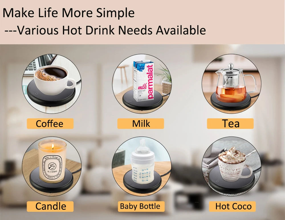 Thermostatic USB Mug Warmer Coaster — Electric Heating Plate for Coffee, Tea & Milk