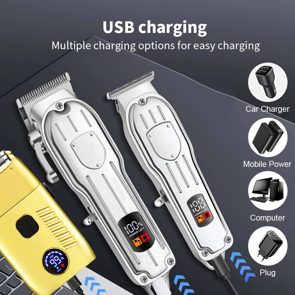 Professional USB Rechargeable Hair Clipper & Beard Trimmer — Complete Barber Kit for Men