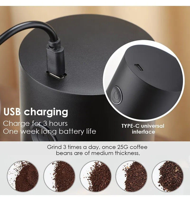 Electric Coffee Grinder with LED Display — Rechargeable Portable Automatic Pepper & Spice Mill