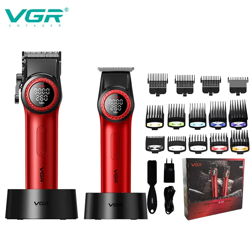VGR Professional Hair Clipper — 12000RPM LED Digital Carving Electric Clipper V-001 & V-977