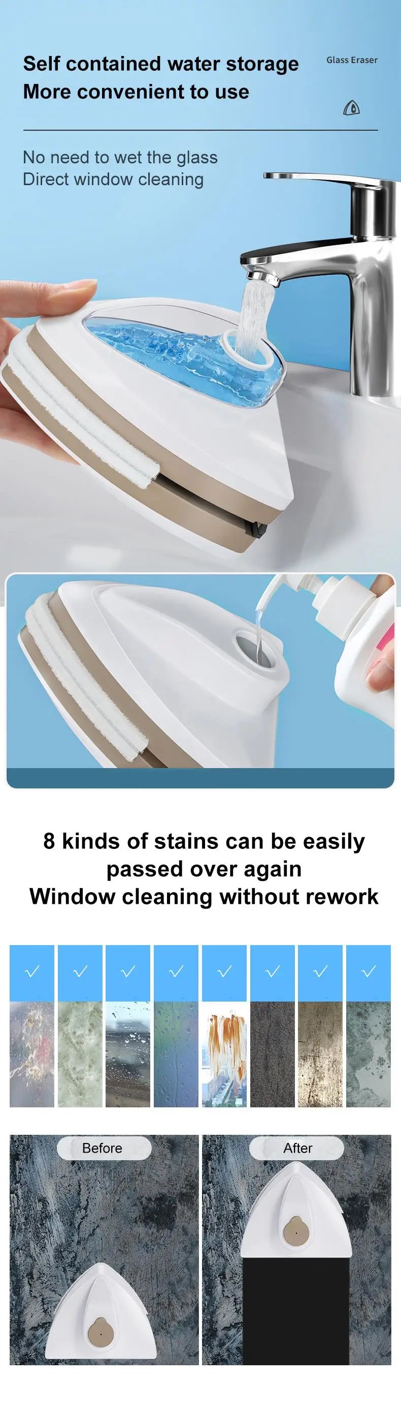 Magnetic Double-Layer Window Cleaner — Automatic Water Discharge Glass Wiper Tool