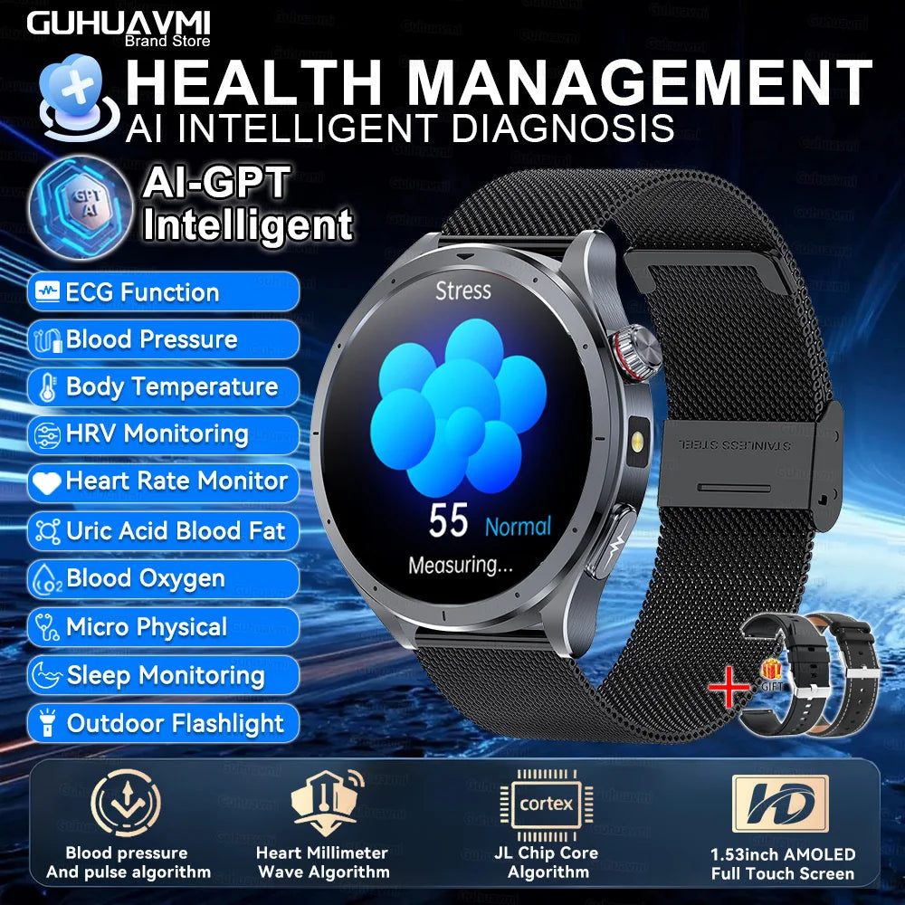 2026 Health Smartwatch — ECG+PPG Body Fat, Uric Acid & Blood Oxygen for Men & Women