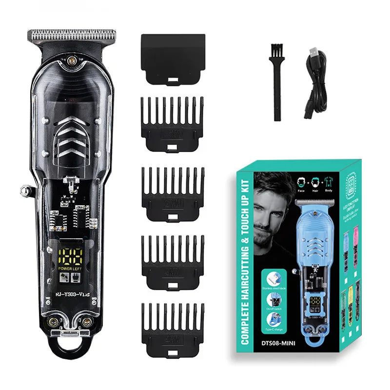 Rechargeable Transparent Hair Clipper — Professional Cordless Electric Trimmer & Shaver for Men