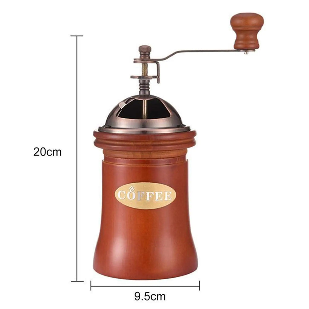 Classic Wood Manual Coffee Grinder — Hand Crank Coffee Bean Mill with Wood Base