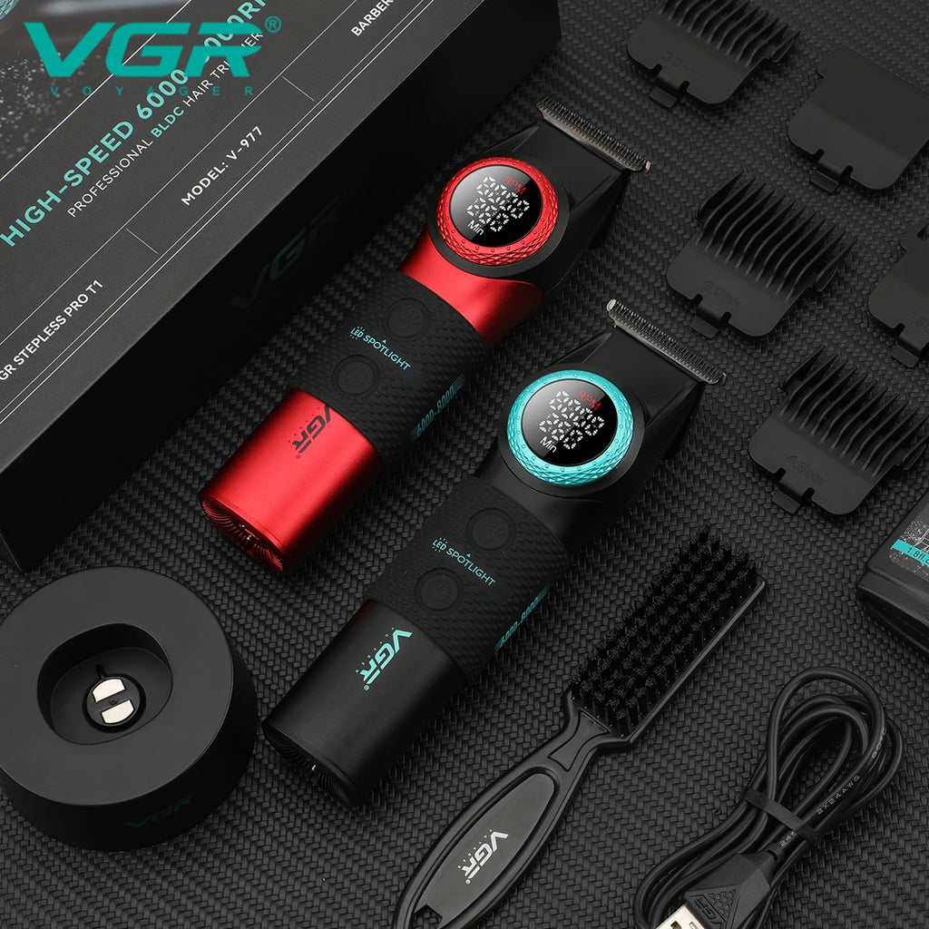 VGR Professional Hair Clipper — 12000RPM LED Digital Carving Electric Clipper V-001 & V-977