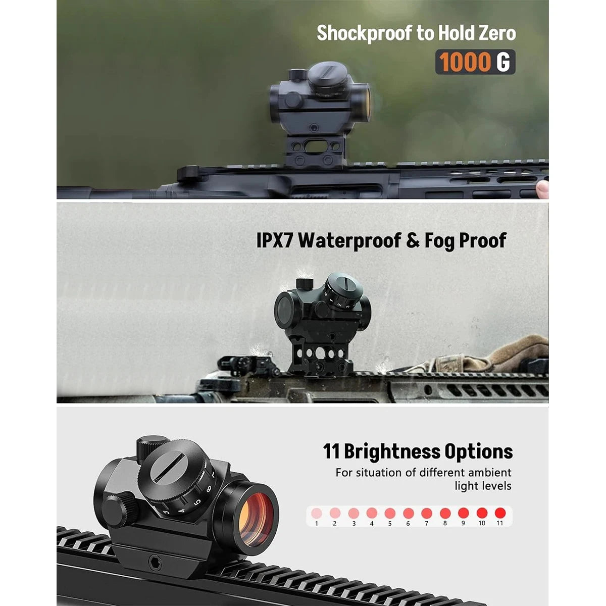 2MOA Red Dot Sight 1x25mm — Waterproof Shockproof Reflex Scope with Riser Mount