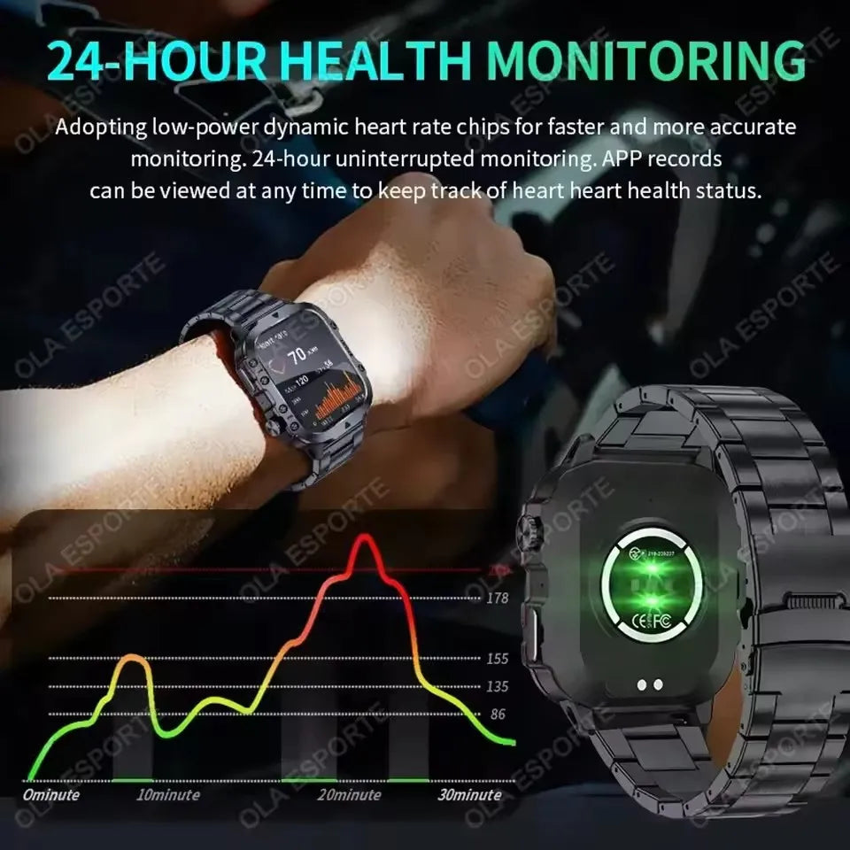 2026 Military Smartwatch — IP67 3ATM, GPS, Fitness Tracker & Bluetooth Calls for Men