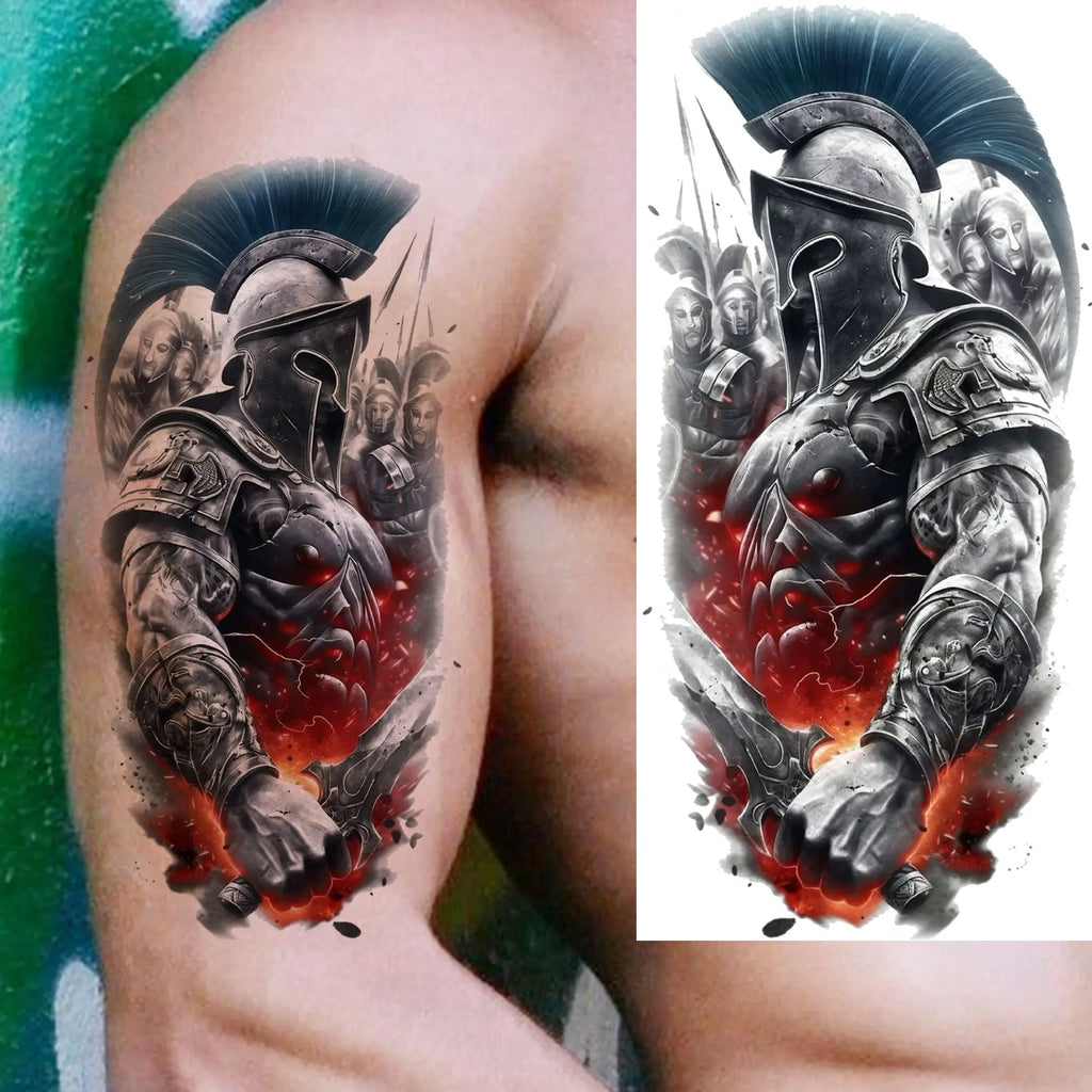 Spartan Warrior Temporary Tattoo — Realistic Waterproof Body Art