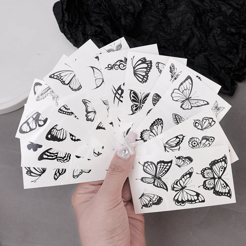 3D Black Butterfly Temporary Tattoo — 30pcs Waterproof Transfer Set for Women