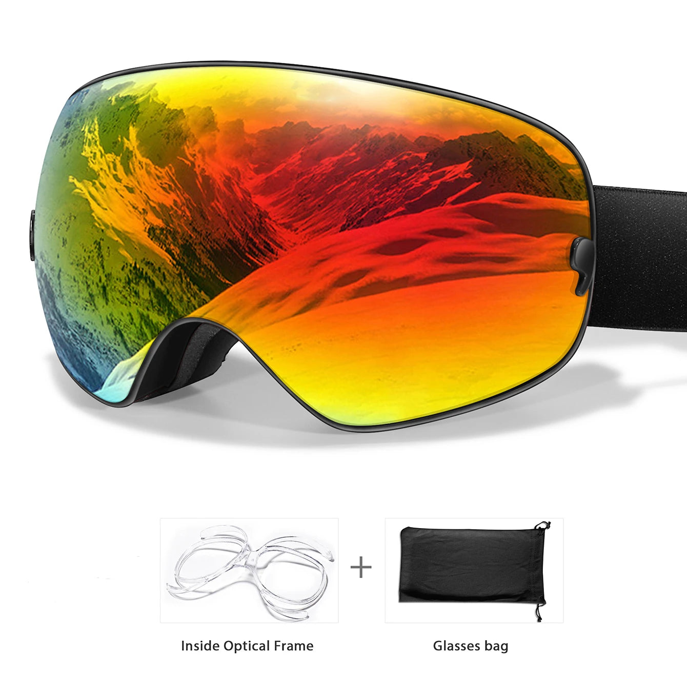 Winter Ski & Snowboard Goggles — UV400 Anti-Fog with Optical Frame & Bag