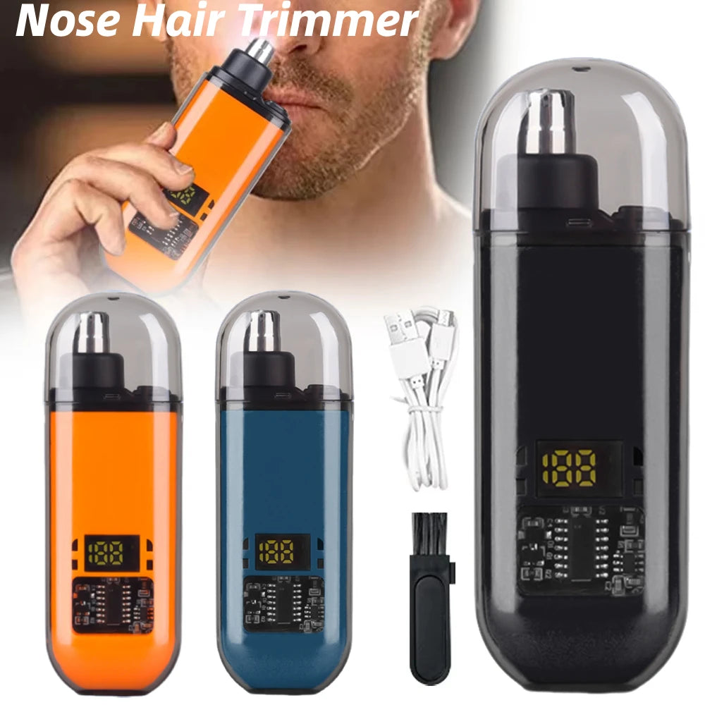 Portable Ear & Nose Hair Trimmer — Digital Display, Painless Electric Eyebrow & Beard Shaver