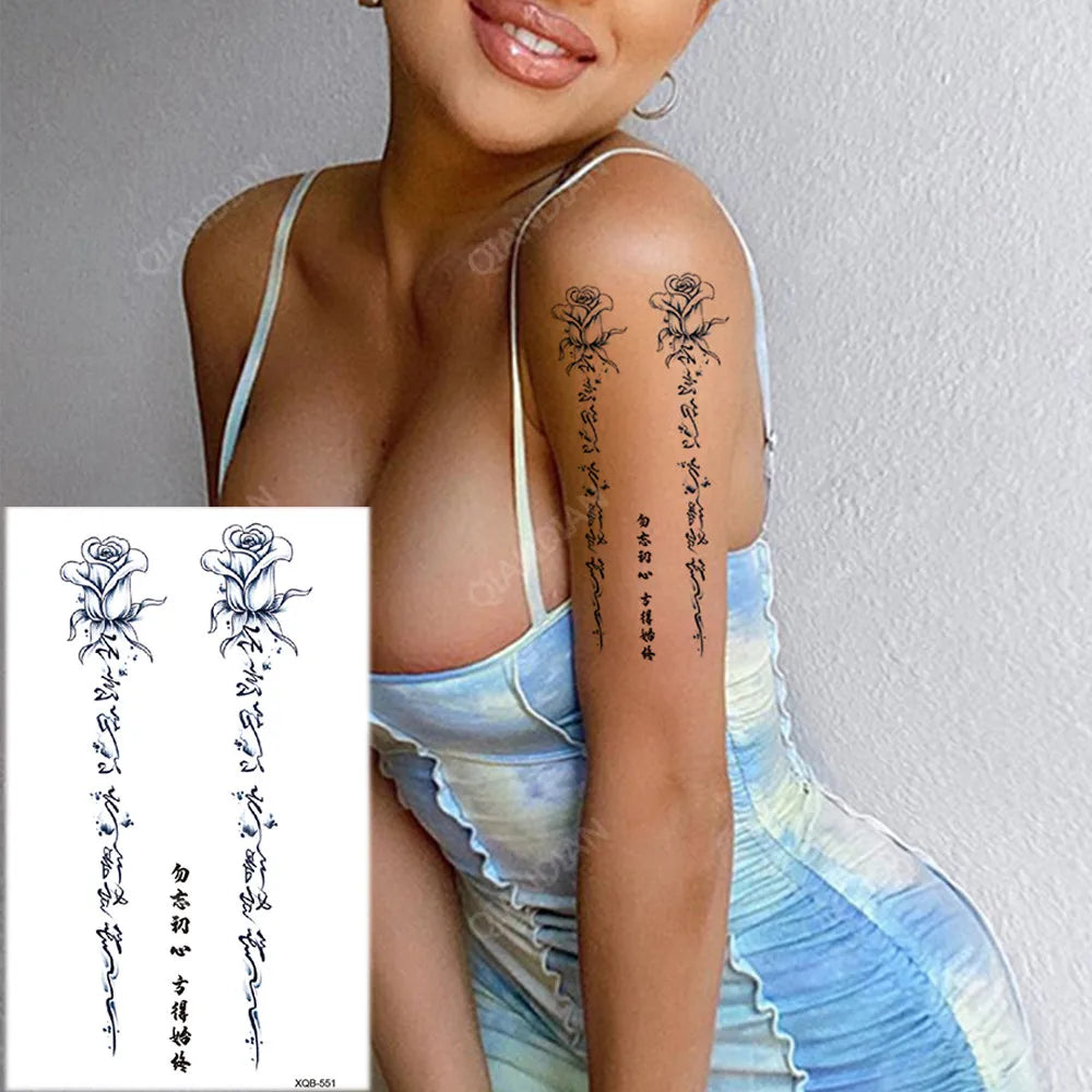 Floral Waterproof Temporary Tattoo — Rose, Lotus & Sunflower Body Art for Women