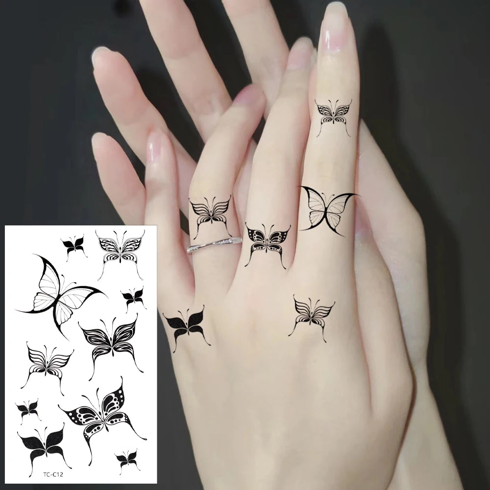 3D Black Butterfly Temporary Tattoo — 30pcs Waterproof Transfer Set for Women