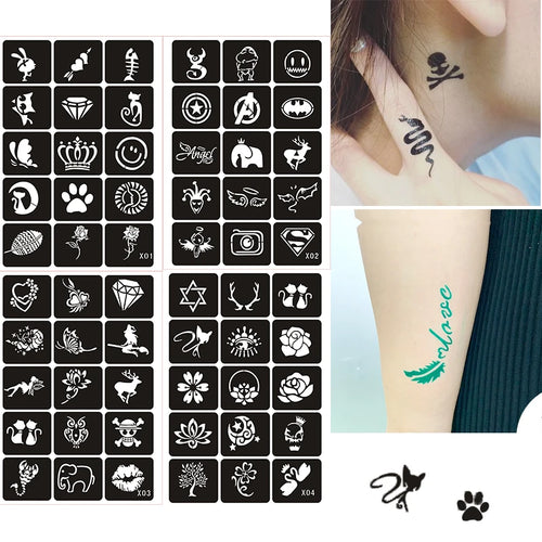 133pcs Airbrush Glitter Tattoo Stencil Set — Butterfly, Flower & Henna