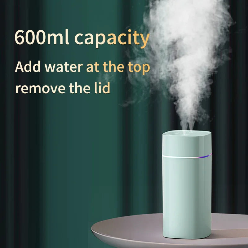 USB Air Humidifier 600ml — Double Spray, Essential Oil Aromatherapy for Home & Office