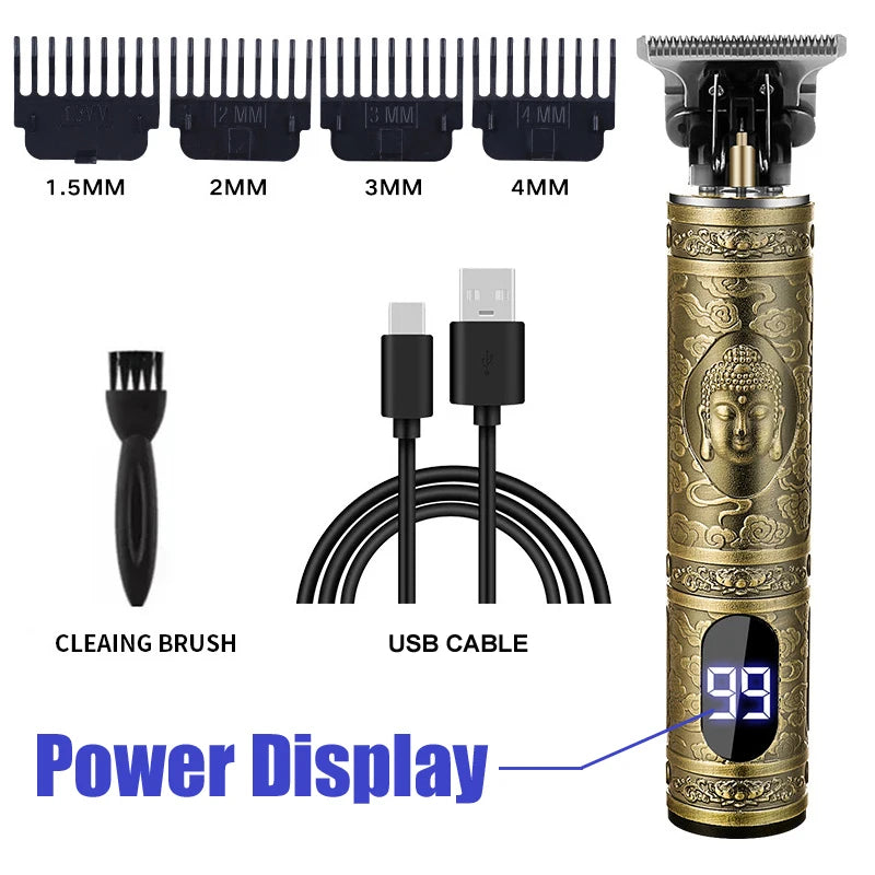 Professional Beard & Hair Trimmer — Zero-Gap T-Blade, LCD Display & Hair Shears Kit for Men