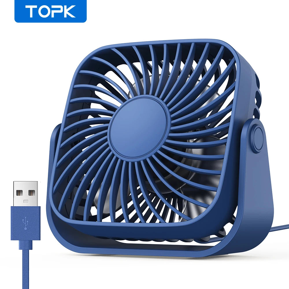 TOPK 4" USB Mini Portable Fan — 3-Speed Quiet Desk Fan with 360° Adjustment