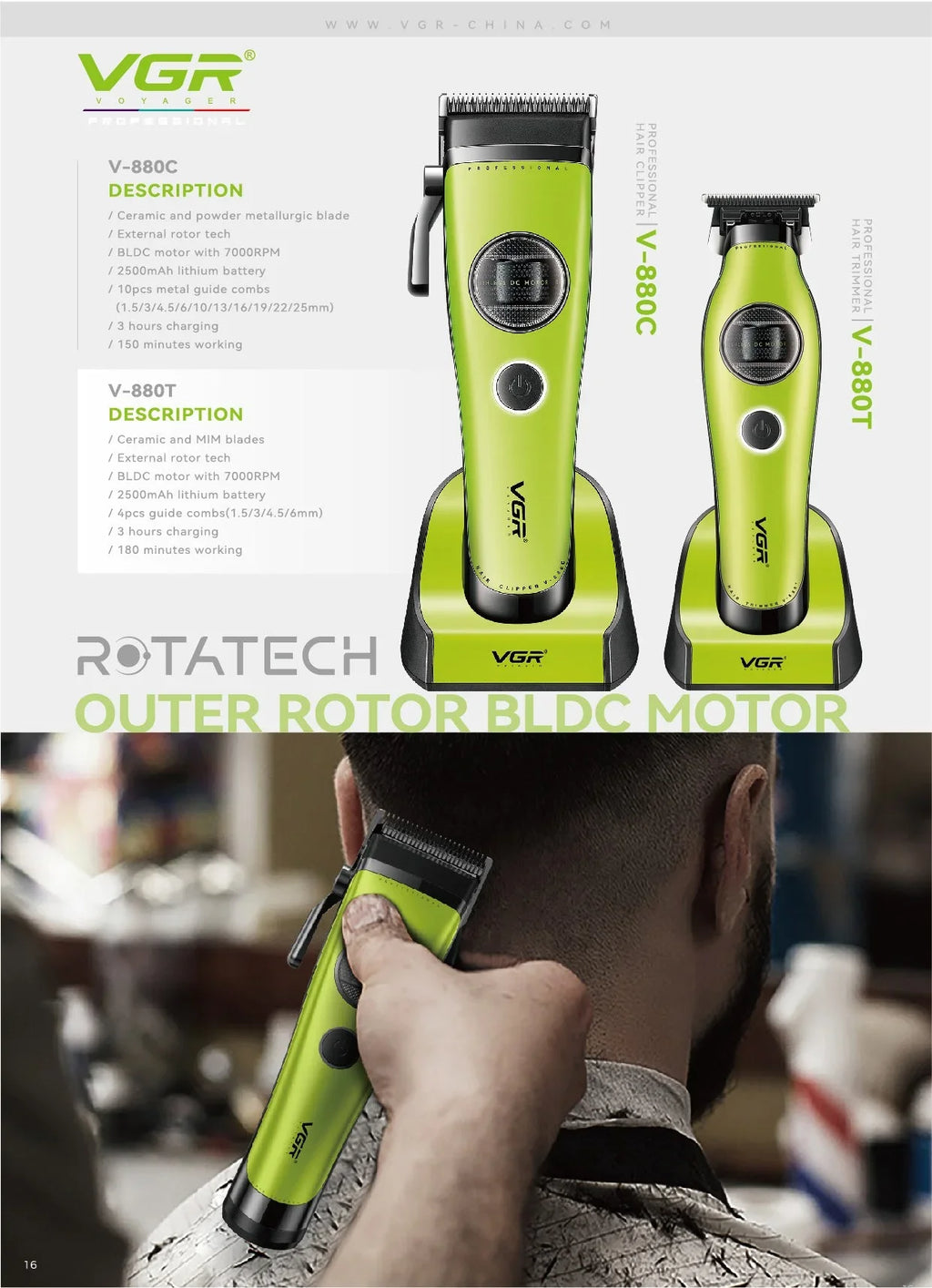 VGR Hair Trimmer Brushless External Rotor Motor Professional Hair Cutting Machine Barber Clippers Cordless Trimmer for Men V-880