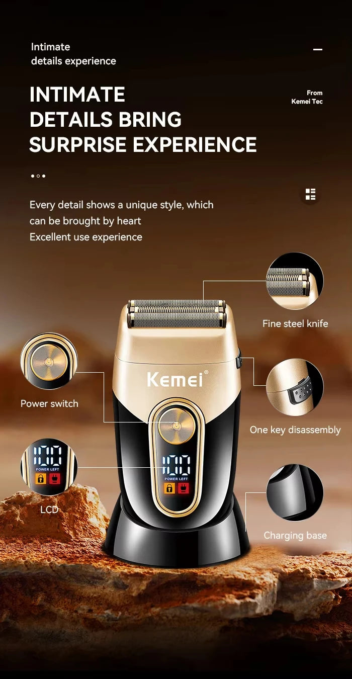 Kemei Professional Hair Clipper Kit — DLC Blade Rechargeable Cordless Barber Trimmer