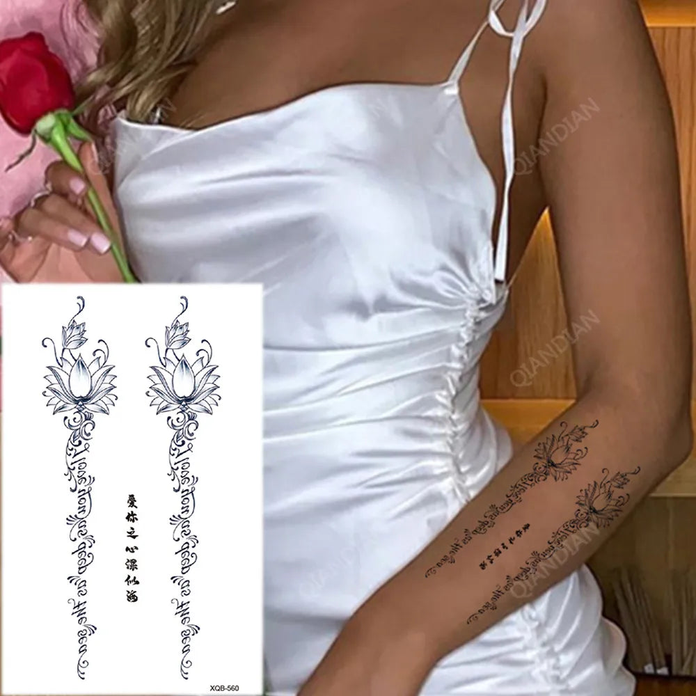 Floral Waterproof Temporary Tattoo — Rose, Lotus & Sunflower Body Art for Women