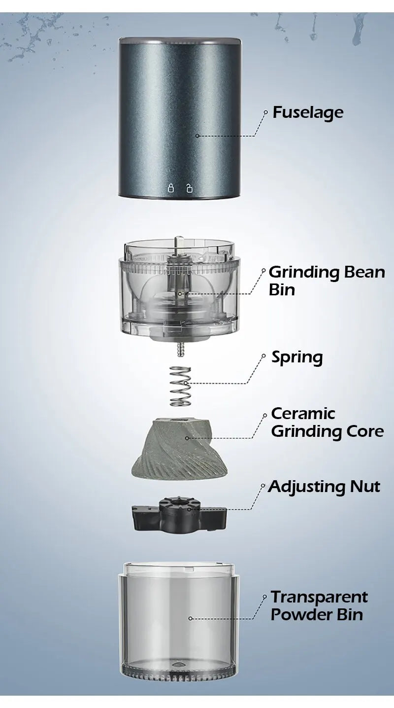 Electric Coffee Grinder with LED Display — Rechargeable Portable Automatic Pepper & Spice Mill