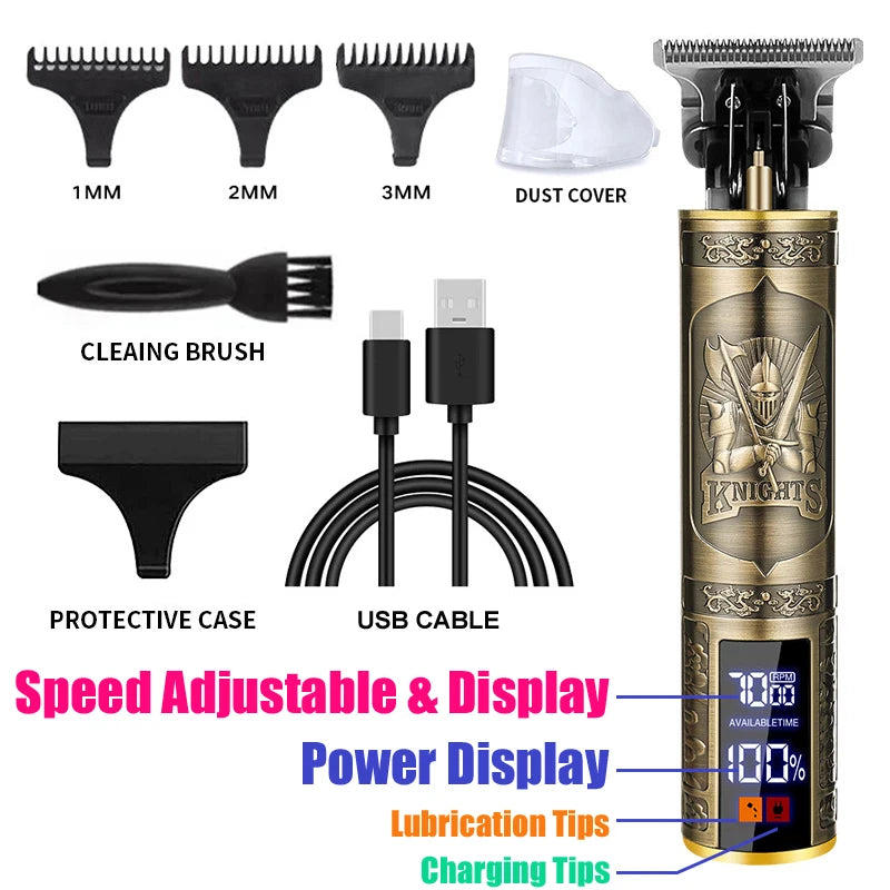 Professional Beard & Hair Trimmer — Zero-Gap T-Blade, LCD Display & Hair Shears Kit for Men