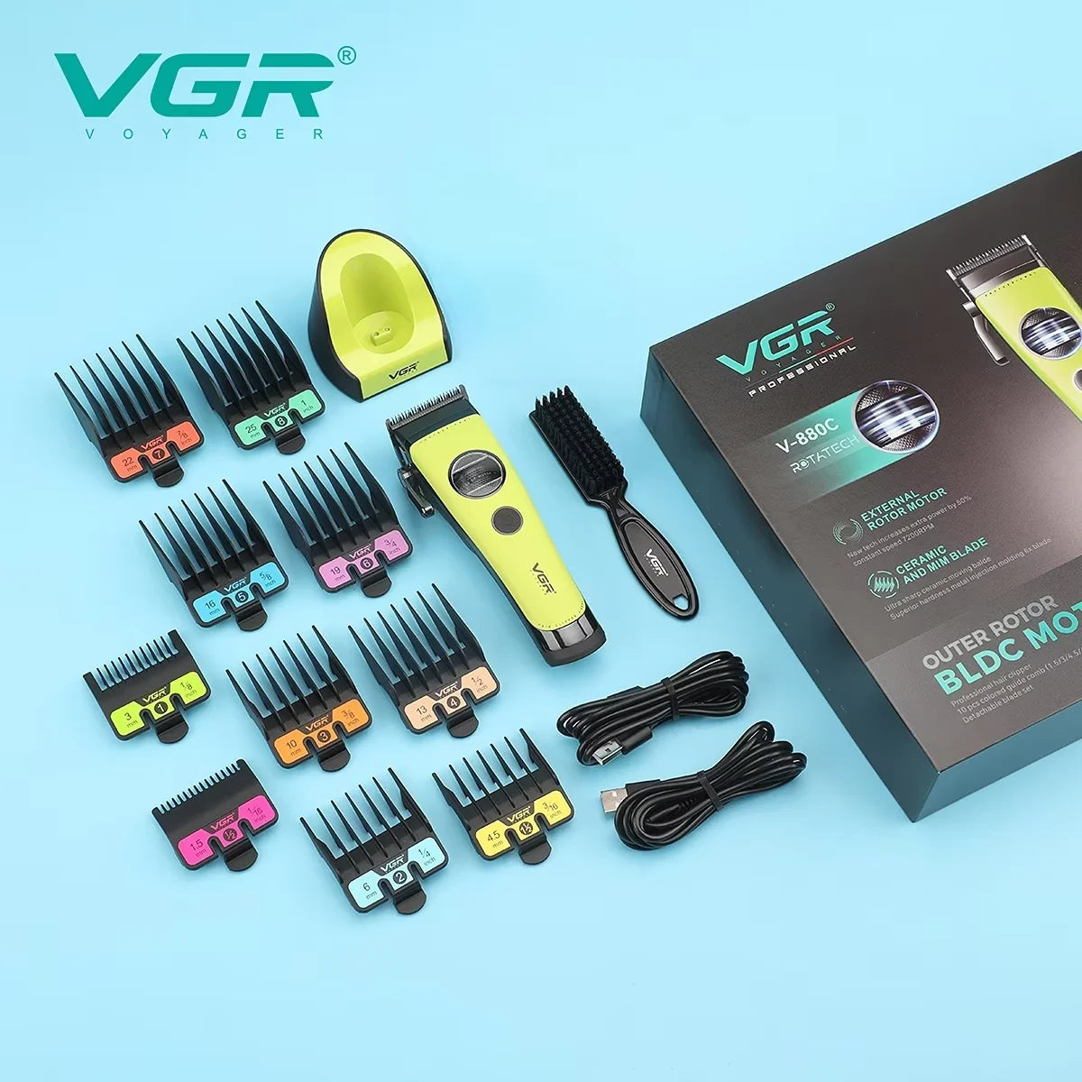 VGR Hair Trimmer Brushless External Rotor Motor Professional Hair Cutting Machine Barber Clippers Cordless Trimmer for Men V-880