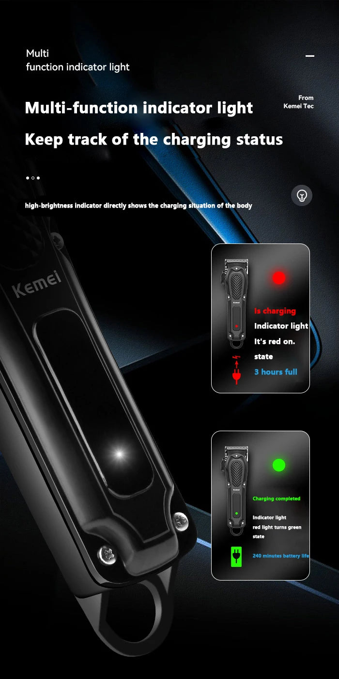 Kemei KM-1071 Cordless Hair Clipper — USB Rechargeable Powerful Beard Trimmer for Men