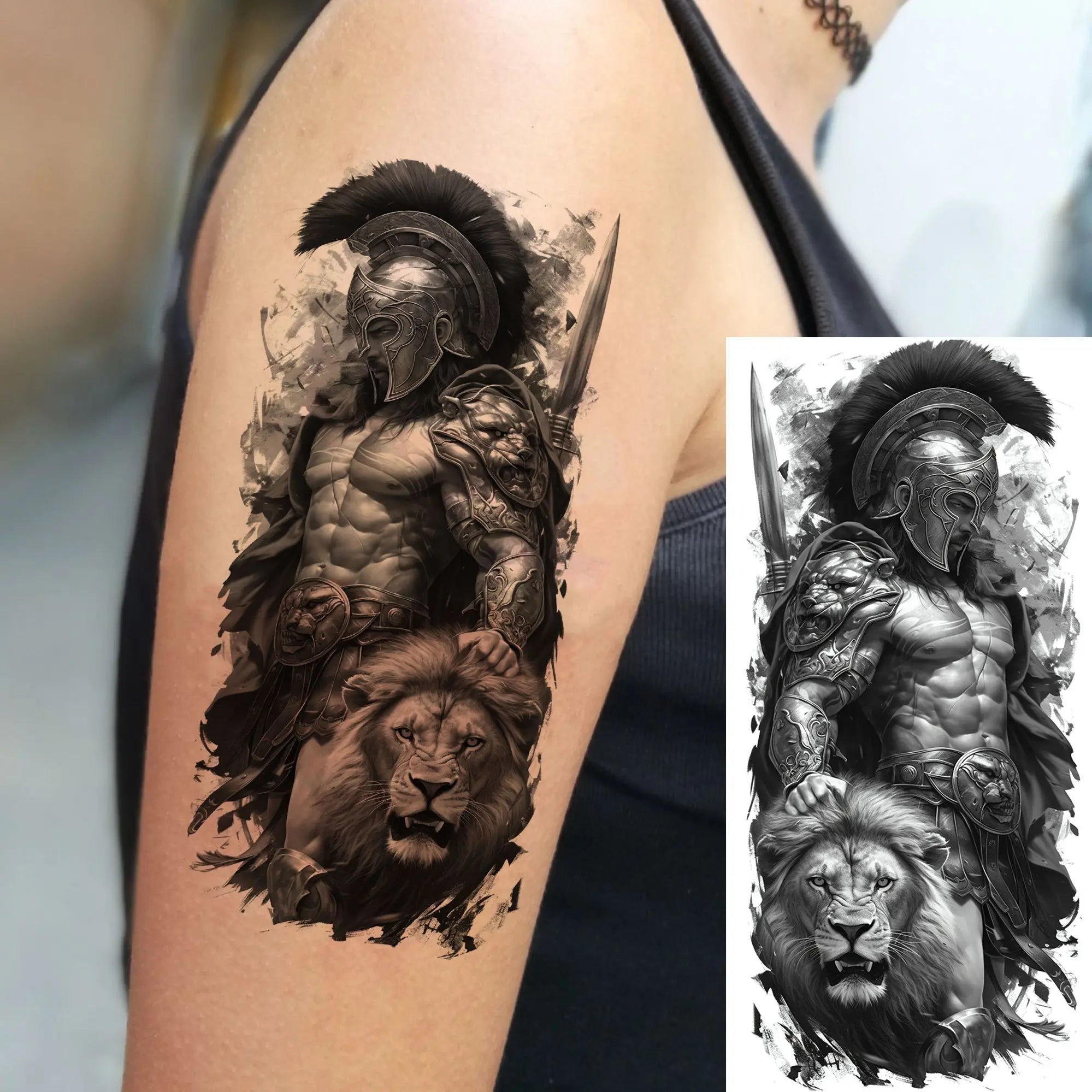 Spartan Warrior Temporary Tattoo — Realistic Waterproof Body Art