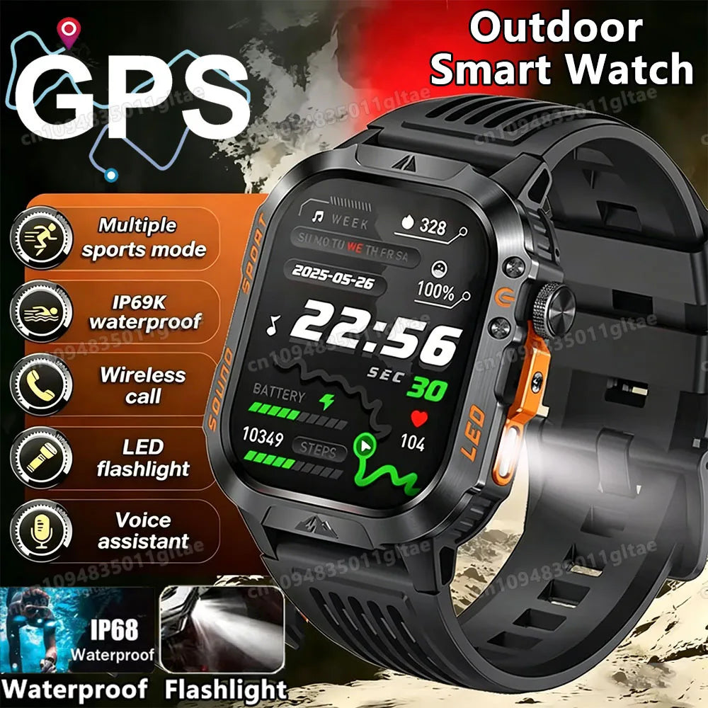 2026 Military Smartwatch — IP67 3ATM, GPS, Fitness Tracker & Bluetooth Calls for Men
