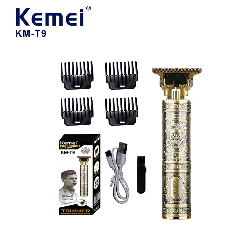Kemei KM-T9 T-Shape Oil Head Hair Clipper — Cordless Rechargeable Carving Trimmer with Guide Combs