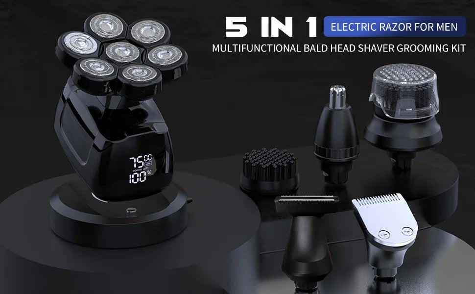 SEJOY Head Shavers for Bald Men Multifunctional 7D 6-in-1 Electric Razor with Nose Hair Trimmer Waterproof Men Grooming Kit