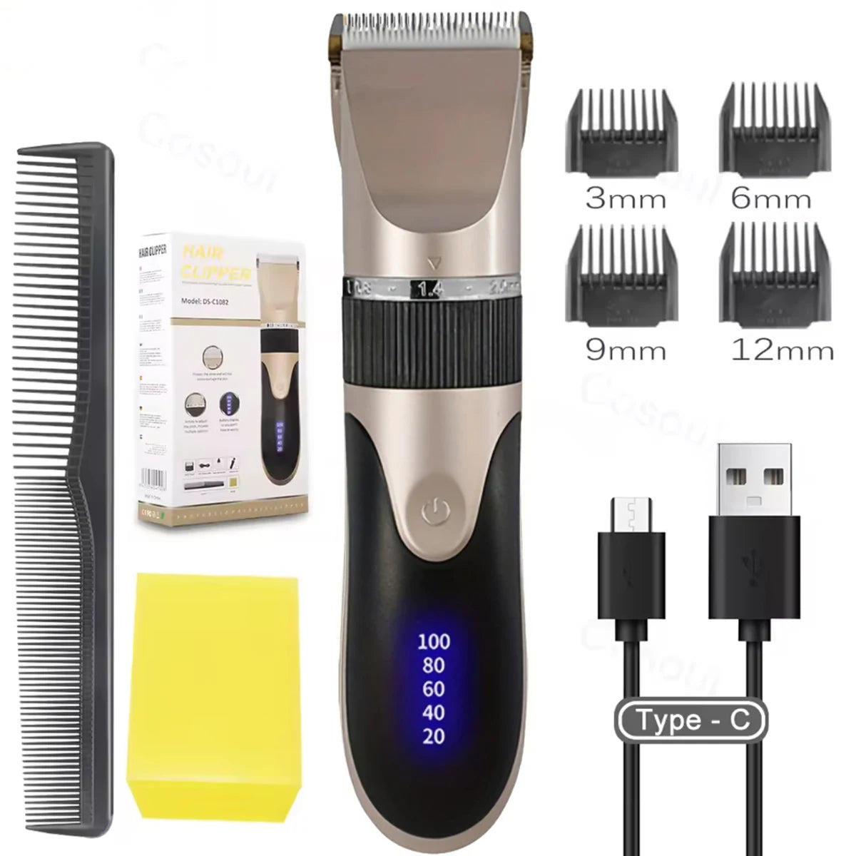 Hair Clipper Kit — Electric Trimmer with Comb & 4 Guide Caps for Precise Cutting