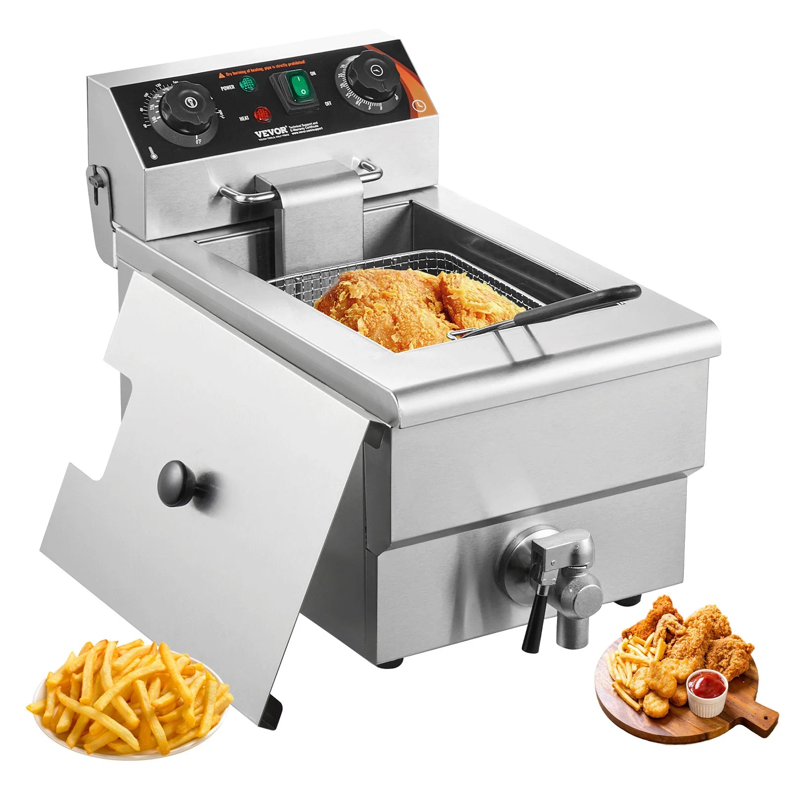 SucceBuy Commercial Deep Fryer — Electric Countertop Stainless Steel with Timer & Temp Control