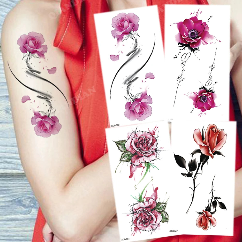 Floral Waterproof Temporary Tattoo — Rose, Lotus & Sunflower Body Art for Women