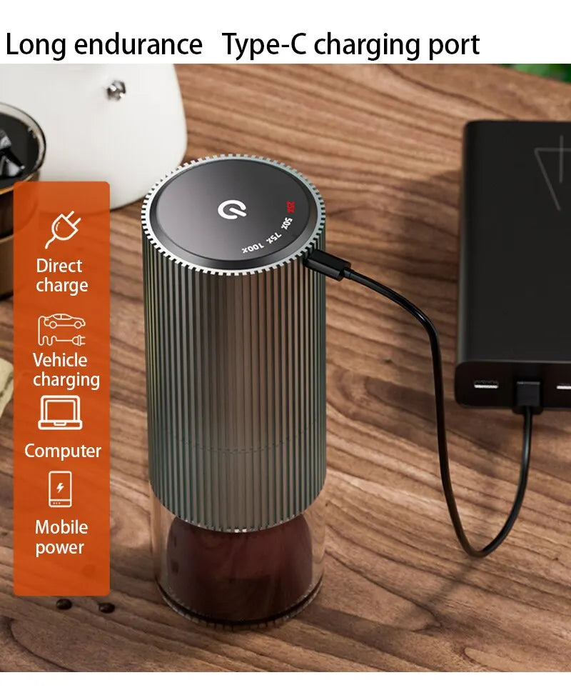 Electric Coffee Grinder with LED Display — Rechargeable Portable Automatic Pepper & Spice Mill