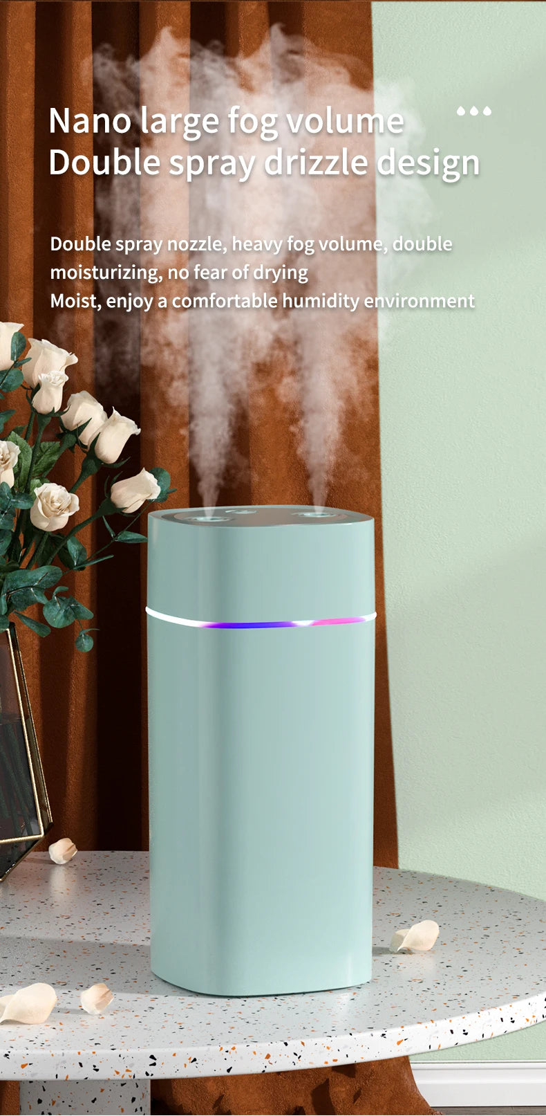 USB Air Humidifier 600ml — Double Spray, Essential Oil Aromatherapy for Home & Office