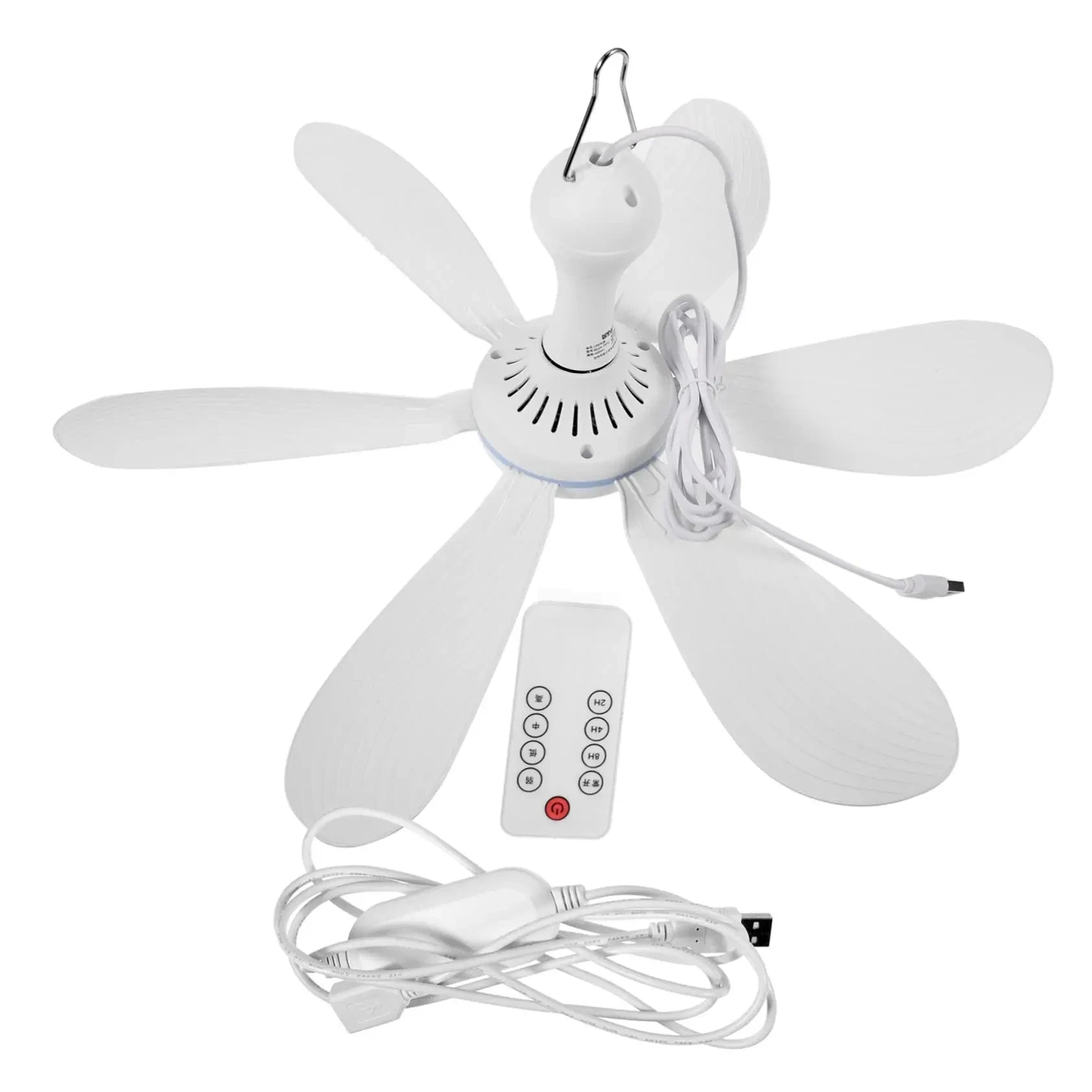 Silent 6-Blade USB Ceiling Fan — Remote Control, 4-Speed Hanging Fan for Camping & Tent