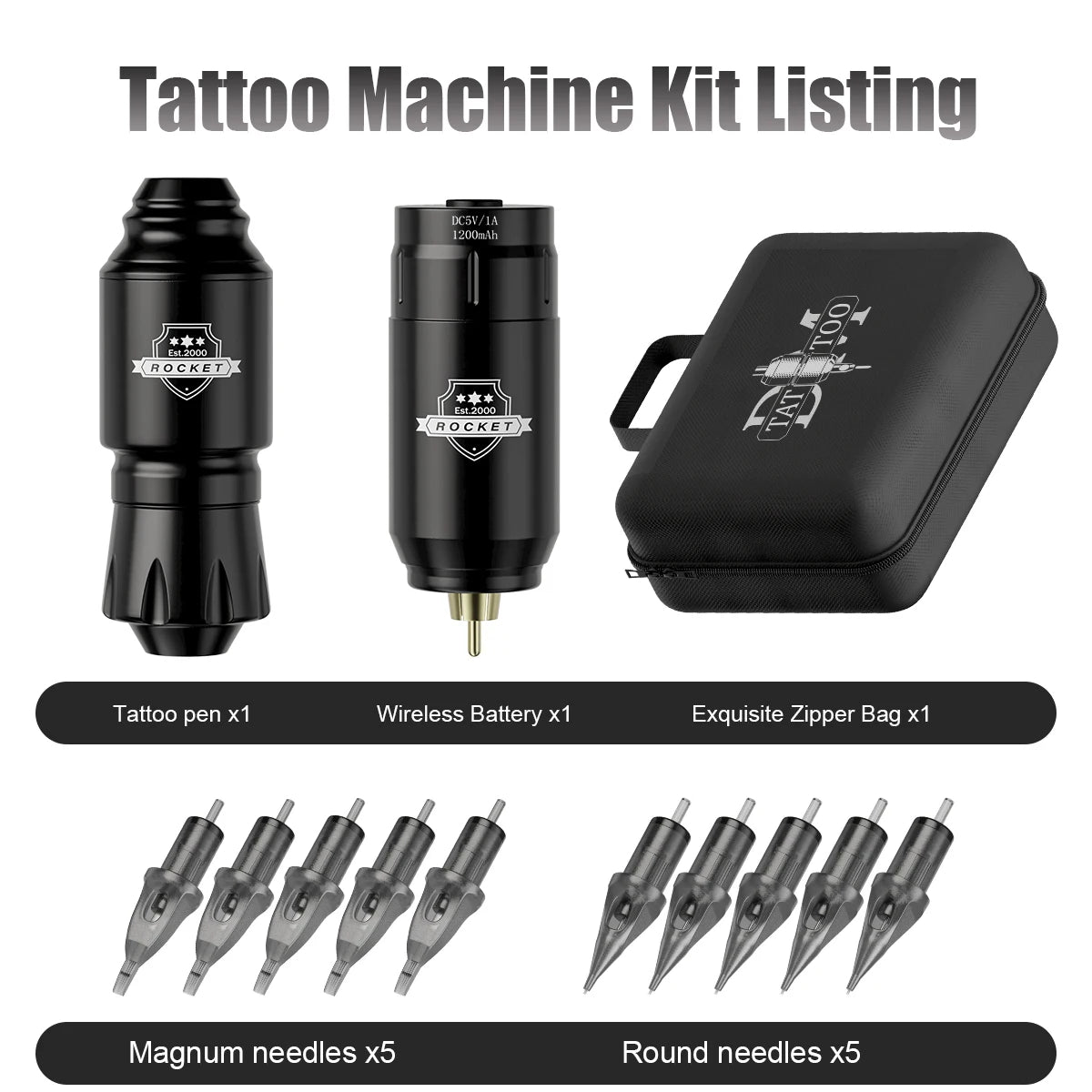 DM Wireless Tattoo Kit — Complete Mini Rocket Machine Set