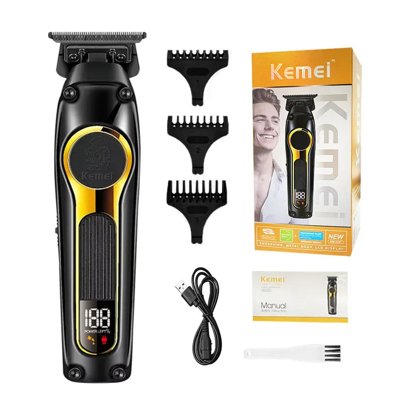 Kemei Professional Hair Clipper Kit — DLC Blade Rechargeable Cordless Barber Trimmer