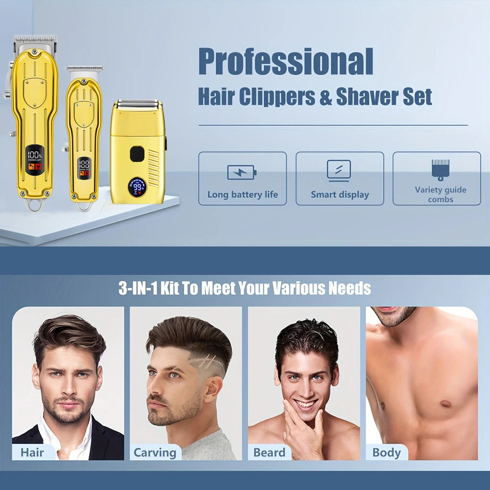 Professional USB Rechargeable Hair Clipper & Beard Trimmer — Complete Barber Kit for Men